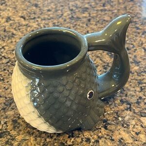 Fish mug olive green & cream microwave safe NWT fathers day fishing
